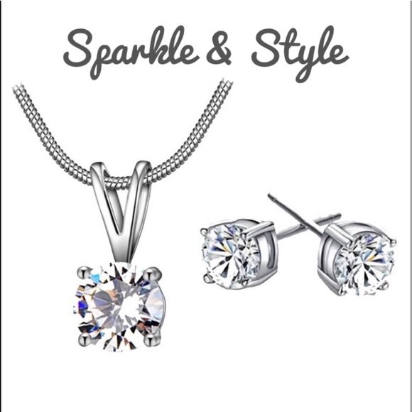 Jewelry - New Silver, Diamond Earrings and Necklace Set ✨